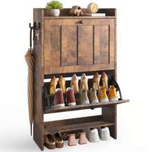 Shoe Cabinet With 2 Separate Drawers, 2 Levels Of Shoe Storage, Flip-Down Compartments, Anti-Tip Device, Suitable For Use On Doors, Available In 3 Colors - Retro - View 1