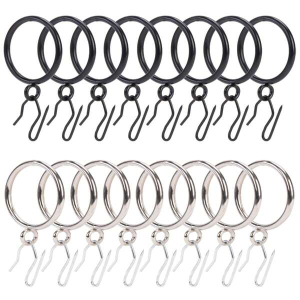 10/30/50 piezas Anillos metálicos para cortinas con ganchos, anillos colgantes y ganchos para cortinas, anillos para duchas de ventana, 38 mm/1,49 pulgadas de diámetro (negro, plateado)