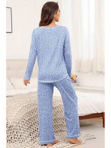 Women's 2025 2 Piece Pajama Set - Long Sleeve Soft Sleepwear With Pockets Lounge Wear - Fp-spot 藍色 - 查看 4