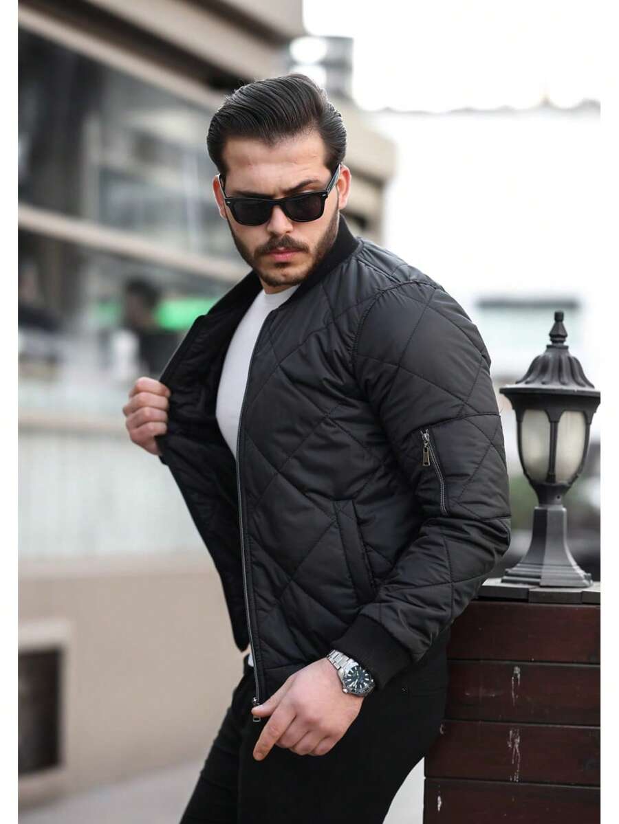 Men's Casual Versatile Warm Zip-Up Jacket For Autumn/Winter - Black - View 1