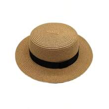 1 件夏季男女通用草编遮阳帽，编织沙滩帽，防晒，度假旅行海滩使用