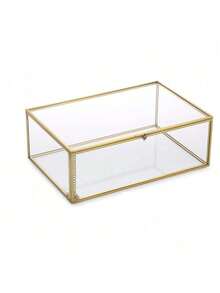 1pc Large Gold Glass Storage Box, Makeup & Jewelry Organizer For Vanity Tabletop - Multicolor - View 6