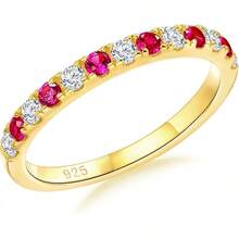 Birthstone Rings Eternity Band 925 Sterling Silver/Yellow Gold Created Gemstone Stackable Wedding Band Half Eternity Rings For Women Size 6 To 102025 - 07. 七月 / 創建 ruby - 查看 1