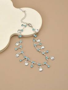 1pc Fashionable Seashell Rhinestone Inlaid Shiny Stainless Steel Women Beach Jewelry Anklet, Ocean Theme Series, Beach Accessory - Yellow Gold - View 3