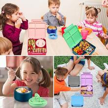 Lonchera Bento para Niños con Termo de Sopa de 8oz, Contenedores de Comida a Prueba de Fugas para Niños con 4 Compartimentos, Termo Aislado para Comida Caliente para la Escuela, Viaje-Púrpura - Verde - Ver 9