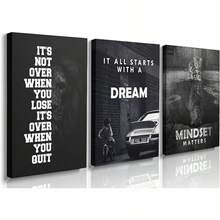 GUBIYU Black Hustle Grind Execution Wall Art Set Of 3 Framed Canvas Office Inspirational Motiviational Wall Decor Art Positive Quotes Posters Living Room Pictures Walls Decor Mens Guys 12x16 - A002 黑白勵志牆飾 - 查看 1