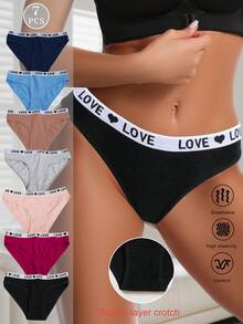 7条装女士低腰内裤套装，字母腰带，舒适性感无痕内裤，纯色短裤，适合万圣节、秋季穿着 - 彩色 - 查看 9