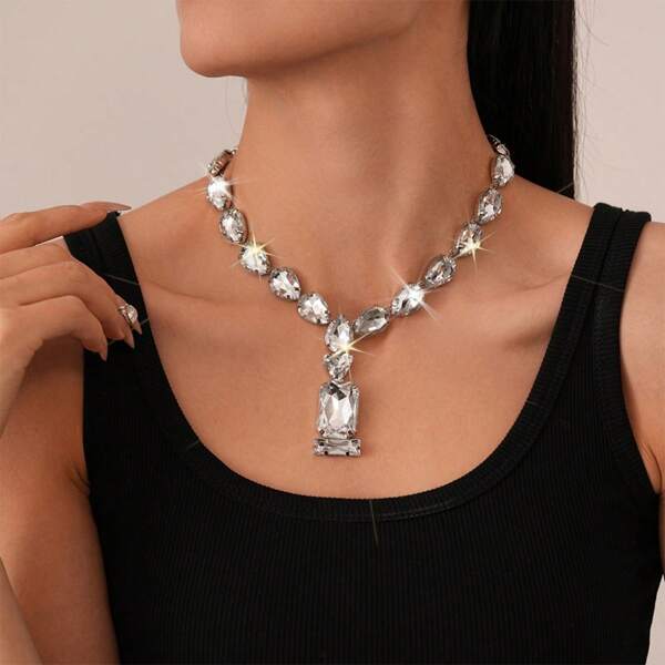 1 pieza Collar colgante de mujer con gota de agua y diseño geométrico de lujo, cadena de clavícula elegante y personalizada de alta gama