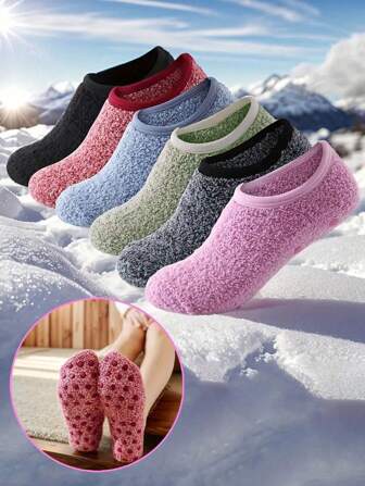 1/3/6 Paar Damen Plüsch rutschfeste Knöchelsocken - Flauschige Haussocken, weich, atmungsaktiv und bequem als Kurzschaft-Socken zum Tragen Zuhause, Damen Socken & Strümpfe für den täglichen Gebrauch