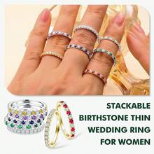 Anillos de piedra natal Banda de eternidad Plata de ley 925/Oro amarillo Gema creada Anillo de boda apilable Banda de media eternidad para mujeres Talla 6 a 102025 - 11 de noviembre / citrino creado - Ver 7