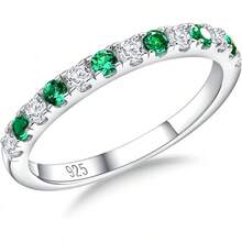 Birthstone Rings Eternity Band 925 Sterling Silver/Yellow Gold Created Gemstone Stackable Wedding Band Half Eternity Rings For Women Size 6 To 102025 - 05. 五月 / 創建祖母綠 - 查看 1