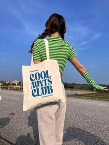 Aunt Cool Club 印花简约轻便便携经典休闲纯色手提袋，黑色可重复使用购物袋，可折叠旅行包，适合青少年、女性、大学生、教师、上班族，适用于办公室、户外活动、小学、中学、高中、工作、商务、通勤等场合。是送给老师、女性、女友和家人的最佳礼品袋，也是教师节的理想礼物。 - 彩色 - 查看 5