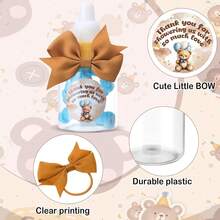 24 套 3.5 英寸迷你婴儿奶瓶，用于婴儿洗澡派对礼品游戏塑料奶瓶，附有感谢洗澡贴纸和蝴蝶结，感谢客人礼物糖果装饰 - 棕色 - 查看 5