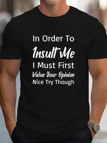 Camiseta Casual de Cuello Redondo para Hombre - "Para Insultarme" Cita Humorística, Manga Corta, Poliéster, Lavable a Máquina, Negra - Ideal para el Verano, TALLA GRANDE - Negro - Ver 1
