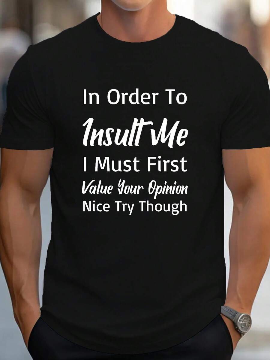 Camiseta Casual de Cuello Redondo para Hombre - "Para Insultarme" Cita Humorística, Manga Corta, Poliéster, Lavable a Máquina, Negra - Ideal para el Verano, TALLA GRANDE - Negro - Ver 1