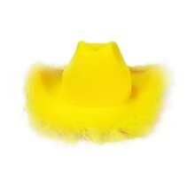 Womens Cowboy Hat, Adult Solid Color Furry Trim Wide Brim Hat Female Cap For Dating Party - Yellow - View 5