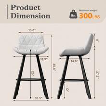 Counter Height Bar Stools Set Of 3, 26 Inch Modern Barstools With Backs, Counter Height Chairs With Pu Leather, Metal Legs, Footrest For Kitchen Island, Dining, White - White - View 3