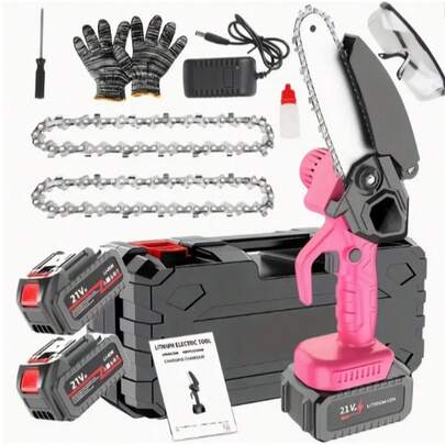 Mini Cordless Chain Saw Electric, 6 Inch Handheld Electric Chain Saw, 2 Batteries And 2 Handheld Portable Chain Saw, A Pair Of Goggles And A Pair Of Gloves For Trees, Yard, House And Garden. Father's Day Gift, Holiday Gift, Birthday Gift