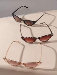 3pcs Cat Eye Frames Glasses, Stylish Personalized Design Suitable For Daily Wear & Outdoor - Multicolor - View 3