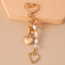 1pc New Creative Moon, Star, Starfish Key Chain, Fashion Pearl Beads Heart Keyring, Bag Charm, Phone Pendant, Car Keychain, Suitable For Halloween, Christmas, Back To School Gifts