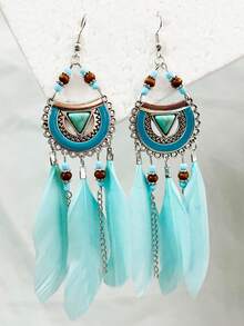 1 Cặp bông tai dài lông vũ tự nhiên phong cách Bohemian dành cho nữ - trắng - Xem 20
