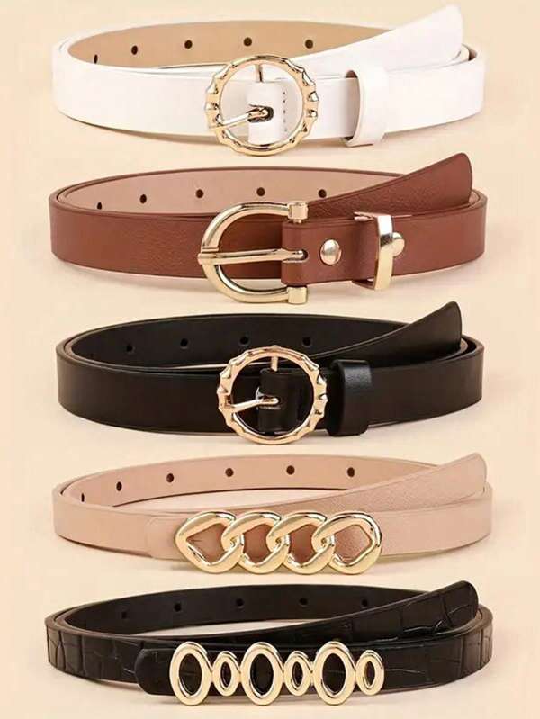5-Piece Women's Jeans/Dress With Chain-Strap With Round Buckle In Black And White, Perfect For Everyday Wear And Back-To-School Accessories