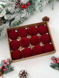 12pcs Velvet Christmas Tree Ornaments,Merry Christmas Decorations,Burgundy Christmas Ball Decorations,Xmas Balls,Christmas Hanging Ornaments,Christmas Decoration For Home,Xmas Decor,Christmas Gift