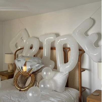 1 Set White "Bride" Letter Balloon Banner, 40 Inch White "BRIDE" Balloons, Suitable For Bridal Shower, Bachelorette Party, Wedding Decoration, Home Party Supplies, Engagement Decor