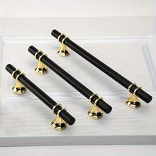 6pcs Elegant Black Gold Stainless Steel Cabinet Handles - Polished Finish, Durable Metal + Plastic Structure, Suitable For Drawers And Cabinets, Perfect For Home And Office Decor - Black Gold - View 10