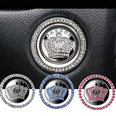 Vòng trang trí khởi động một lần bấm của General Motors, Vỏ nút khởi động bằng hợp kim hình vương miện, Bộ nút đánh lửa động cơ ô tô, Phụ kiện nội thất ô tô, Phù hợp với hầu hết các loại xe, Quà tặng hoàn hảo cho bạn gái