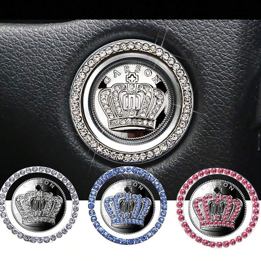 General Motors One Click Start Decoration Ring, Crown Emblem Alloy Start Button Cover, Automotive Parts Engine Ignition Button Set, Automotive Interior Accessories, Suitable For Most Vehicles, Perfect Gift For Girlfriend