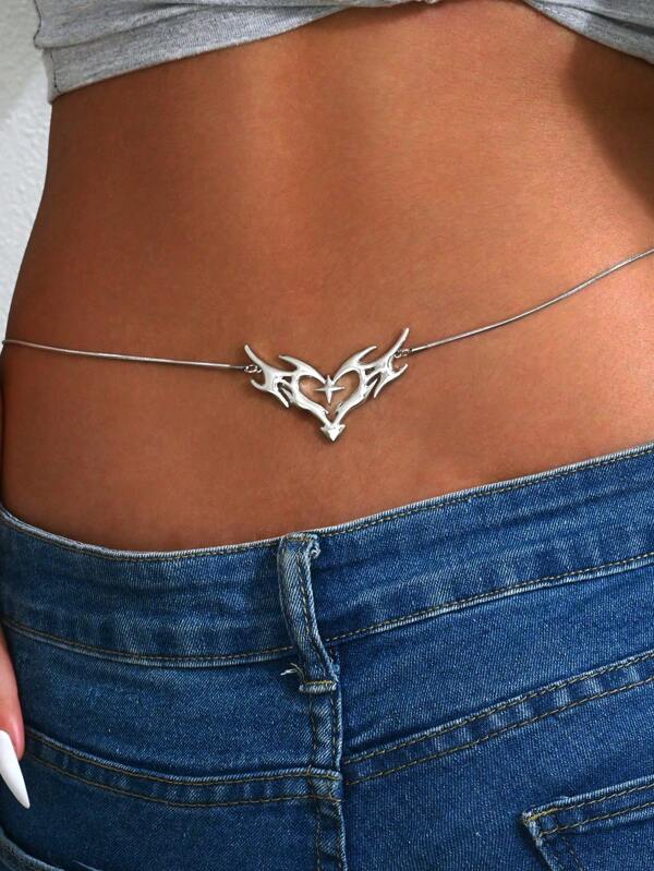 1pc Sexy Y2K Hollow Heart-Shaped Thorn Stainless Steel Snake Chain Waist Belt, Body Chain For Women, Nightclub Party Music Festival