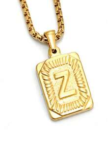 1pc 18K Gold Plated Stainless Steel English Letter Pendant Necklace, 26 Letters, Suitable For Men And Women Daily Wear - Gold - View 7
