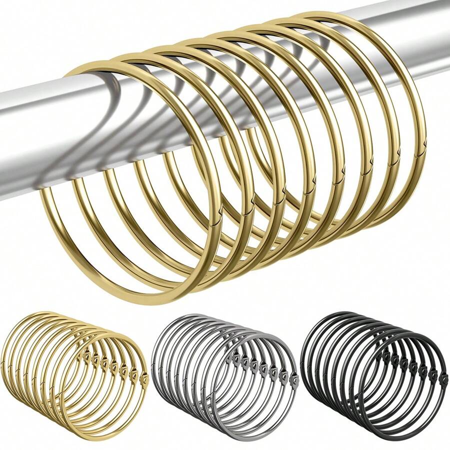 10 buc/30 buc/50 buc inele de perdea antirugină, cârlige pentru perdea de duș, suporturi metalice pentru perdea de duș în culori aurii, negre și argintii, glisare lină pentru tija de perdea și perdea de duș