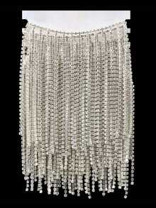 1pc Rhinestone Fringe Trim Rhinestone Sewing Beaded Fringe Trim Ribbon Tassel Chain For Clothing Accessories And DIY Craft Decoration (1.0 Yards, Silver) - Clear - View 1
