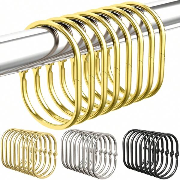 10 piezas/30 piezas/50 piezas Anillos ovalados abiertos para cortina, ganchos para varilla de cortina de ducha, anillos de cortina de forma ovalada en dorado, negro, plata