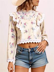 Women's Long Sleeve Florida Blouse / With Ruffle / Group Details / Yi1277 - 米色 - 查看 2