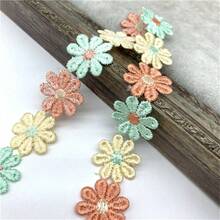 1 yarda 25mm Lindo de encaje con flores de margarita coloridas para tejer cinta bordada de boda DIY hecha a mano con parches, suministros de costura, manualidades - Elige colores - Ver 15