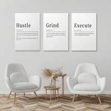 GUBIYU Black Hustle Grind Execution Wall Art Set Of 3 Framed Canvas Office Inspirational Motiviational Wall Decor Art Positive Quotes Posters Living Room Pictures Walls Decor Mens Guys 12x16 - A013 黑白 - 查看 5