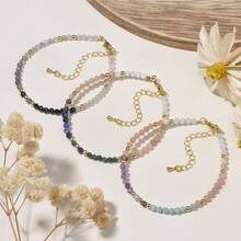 1 pieza Brazalete elegante estilo bohemio con turmalina negra natural, amatista, cuarzo rosa y piedras brillantes, adecuado como regalo para niñas, esposas, novias y abuelas, para uso diario - 17 cm, 3 mm - Ver 9