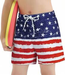 Boys Swim Trunks With Boxer Brief Liner Swim Shorts Compression Liner Youth Anti Trunks Halloween Christmas New Year - Quốc kỳ - Xem 4