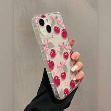 Ribbon Red Cherry  Anti-Drop Soft Shell With A Minimalist High-End Feel, Suitable For Iphone 14 Pro Max, Apple 13 Phone Case, Couple'S XS Max, New Model 12 Pro Anti-Drop, XR Frosted, 11 Unisex, 13 Full Coverage, 15 PRO Soft Shell, 15 Protective - Clear - View 5