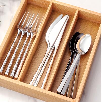 1 pieza Organizador de cajón de cocina de bambú, bandeja para cubiertos, soporte para utensilios de cocina y organizador de cajón, organizador de almacenamiento de utensilios de cocina esenciales para el hogar para mujeres, organizador de viaje, artículos esenciales para volver a la escuela, almacenamiento de dormitorio, decoración de otoño