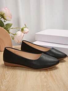 1 Pair Of Comfortable Soft-Soled Leather Outerwear Versatile And Simple Women's Casual Shoes - 黑色 - 查看 6