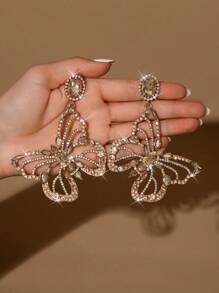 2 pares de pendientes vintage con mariposas huecas y coloridas, incrustados con brillantes rhinestones, hermosos pendientes de mariposa para mujeres