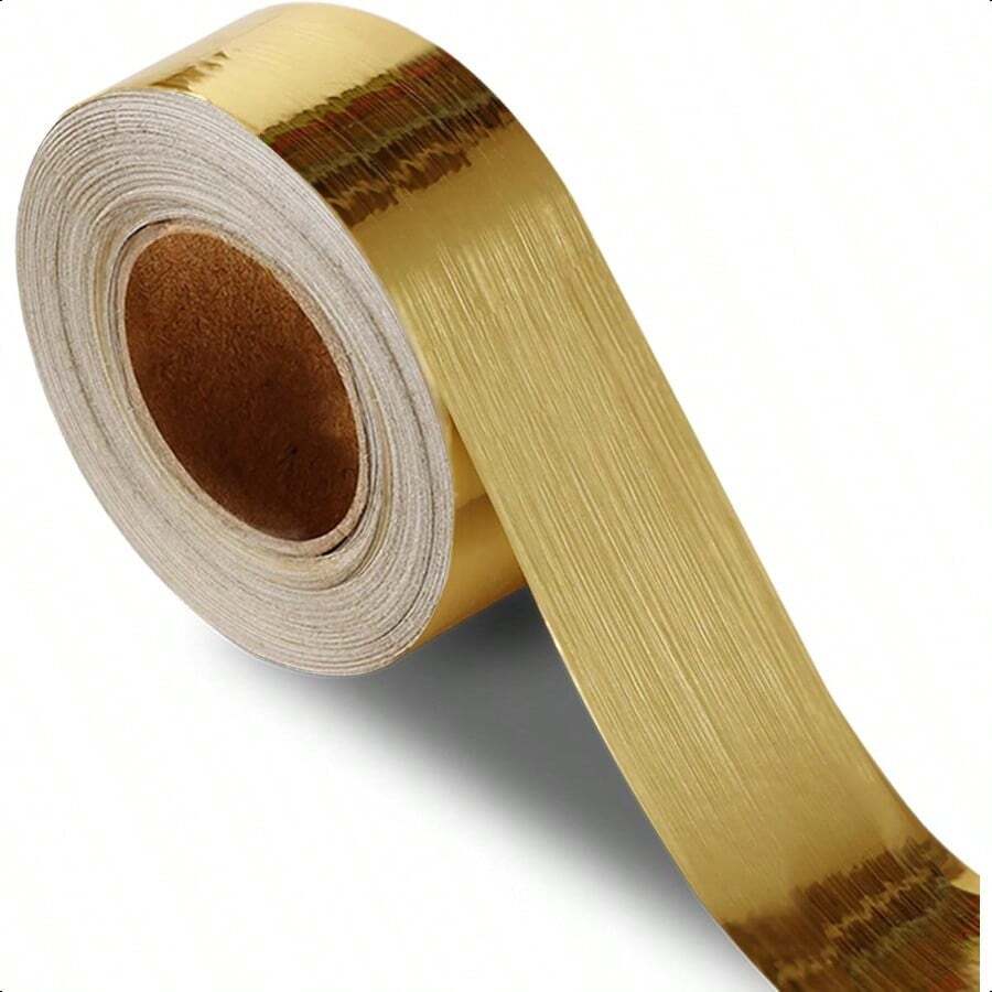 1 Roll Brushed Gold Peel And Stick Wallpaper Border PVC Self Adhesive Removable Contact Paper Waterproof Mirror Frame Sticker For Bathroom Decor Wall Stickers