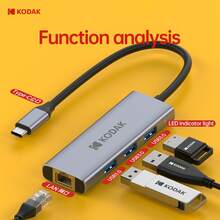 Kodak Ultra-High-Speed USB-C Hub T343-4 In-1 Multi-Port Expansion Station Compact USB Hub With 3 USB 3.0 Ports (5Gbps), Gigabit Networking, USB-C Data And Power Transfer, Plug-And-Play For Laptops, Tablets And Mobile Phones, As Well As Projectors And Device Charging Stations For High-Speed Connection - Bạc - Xem 2