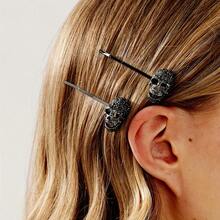 2pcs Gothic Style Skull Hair Clips - Vintage Rhinestone Decor All-In-One Design, Suitable For Halloween Party Outfits, Bold Color Hair Clips For Women And Teens, Holiday Event Accessories, Metal Texture Hair Clips, Durable Hair Pins