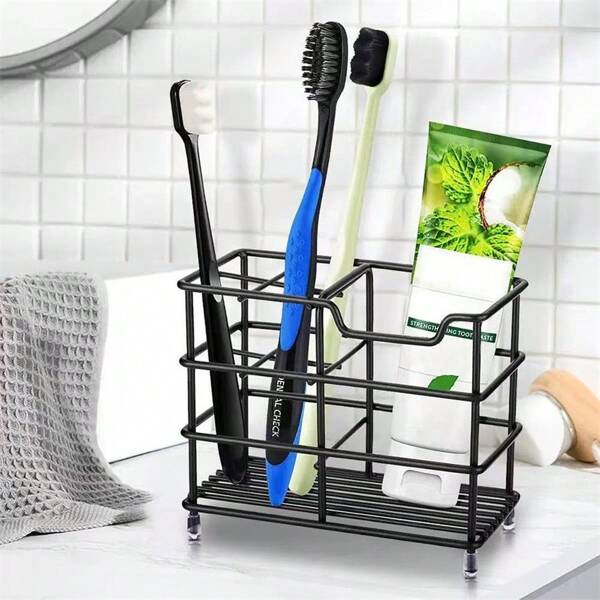 1pc Toothbrush Holder Wall Mounted, Hollow Toothbrush Stand For Home Bathroom Storage Organizer With Plant Decoration