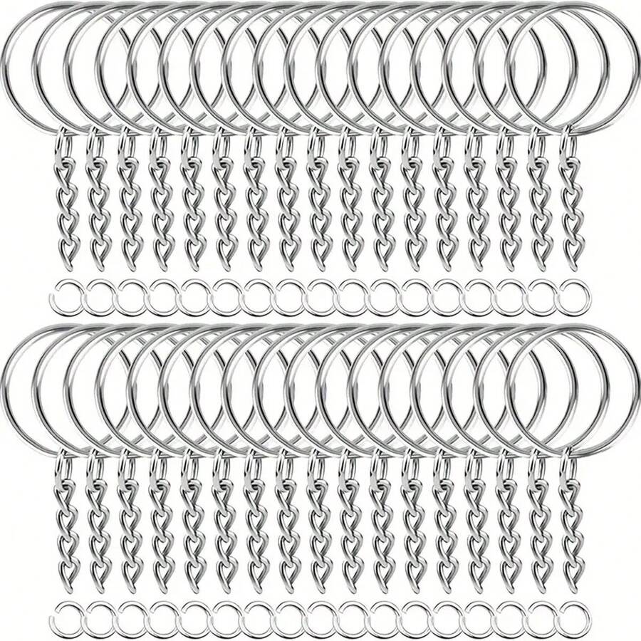 20/50pcs Metal Keychain Set - 20/50 Round Loop Hangers And 20/50 Split Rings, For DIY Crafts And Small Business Supplies - Keychain - View 1